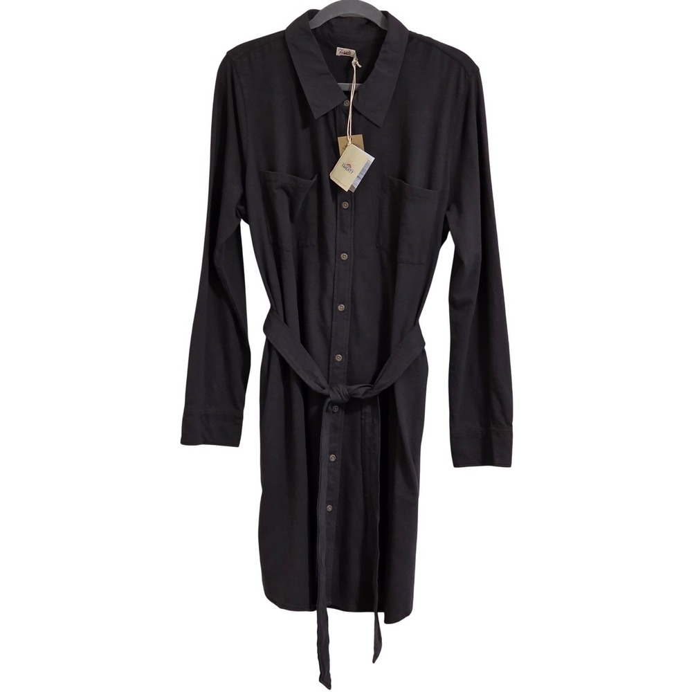 Faherty Shirt Dress Womens XXL Gray Cotton Belted Long Sleeve Button Up New Read